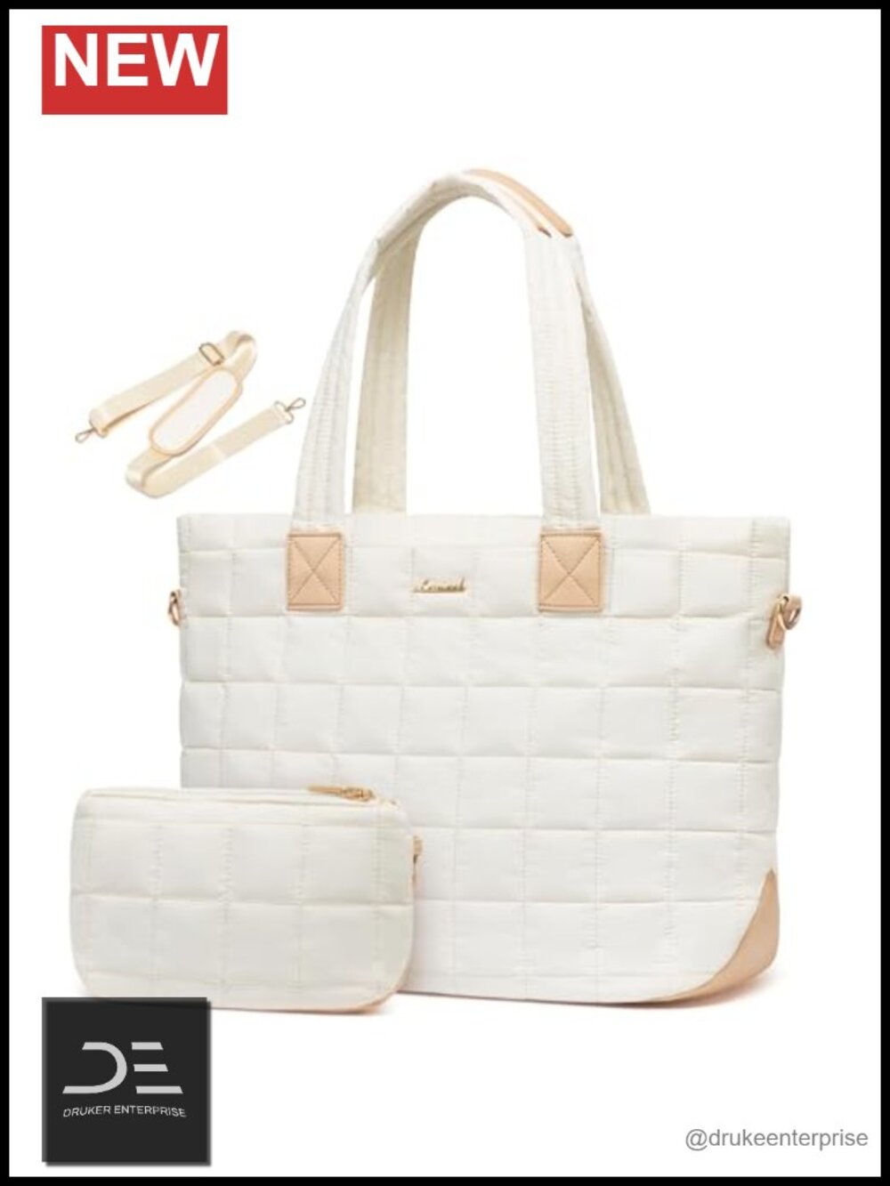 Quilted Laptop Tote Bag for Women, Puffer Work Computer Tote, Nylon Shoulder